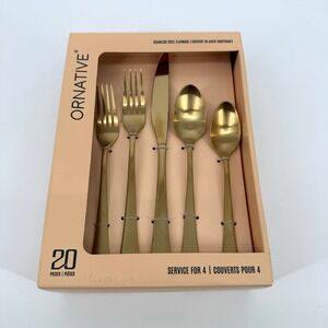 ORNATIVE Gold Stainless Steel Flatware Set 20 Piece Service for 4 B4720GP12 NEW